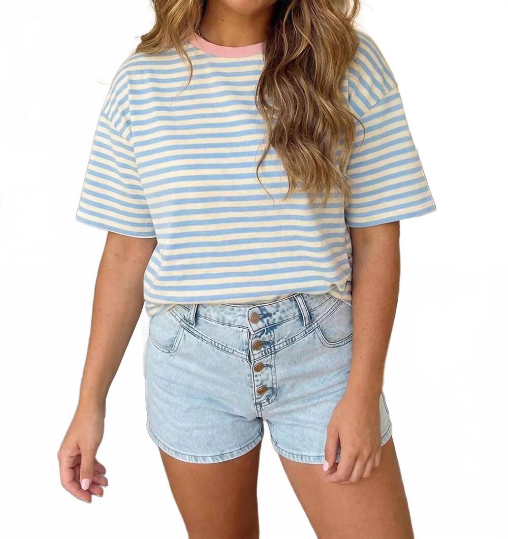 NEW SHEWIN short sleeve crew neck tee in sky blue stripe